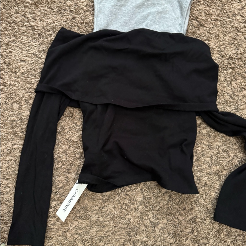 Commense Black and Gray Off-Shoulder Blouse